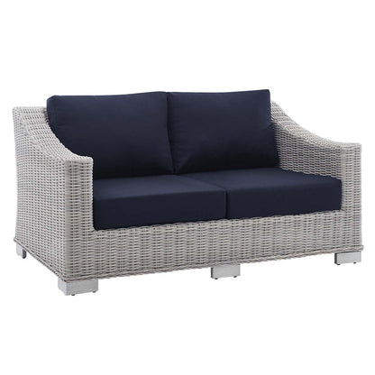 Conway Sunbrella® Outdoor Patio Wicker Rattan Loveseat - Light Gray Navy
