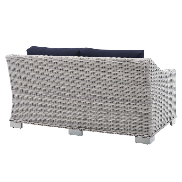 Conway Sunbrella® Outdoor Patio Wicker Rattan Loveseat - Light Gray Navy