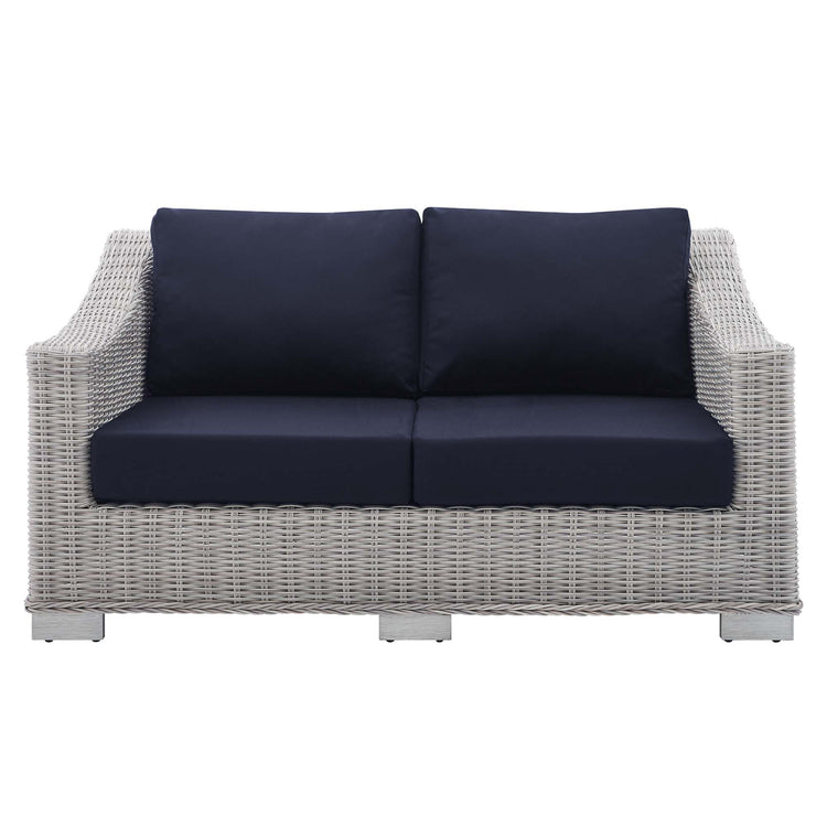 Conway Sunbrella® Outdoor Patio Wicker Rattan Loveseat - Light Gray Navy