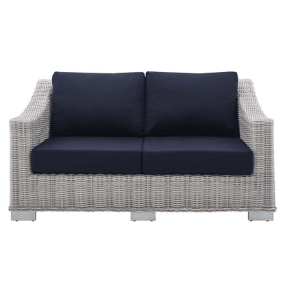Conway Sunbrella® Outdoor Patio Wicker Rattan Loveseat - Light Gray Navy