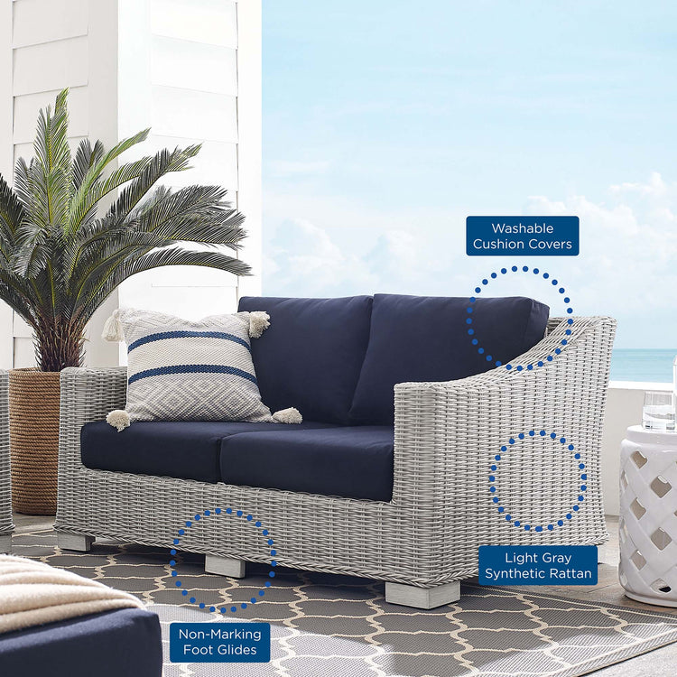 Conway Sunbrella® Outdoor Patio Wicker Rattan Loveseat - Light Gray Navy