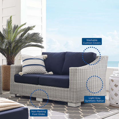 Conway Sunbrella® Outdoor Patio Wicker Rattan Loveseat - Light Gray Navy