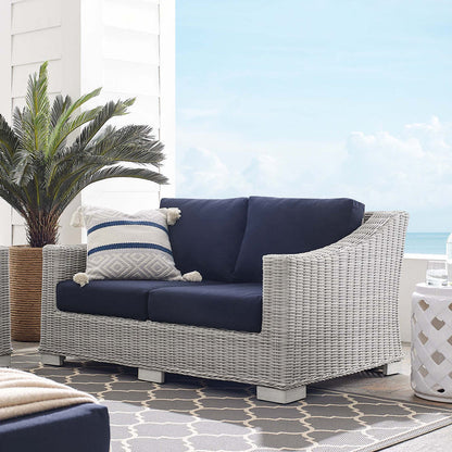 Conway Sunbrella® Outdoor Patio Wicker Rattan Loveseat - Light Gray Navy