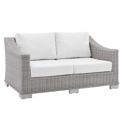 Conway Sunbrella® Outdoor Patio Wicker Rattan Loveseat - Light Gray White