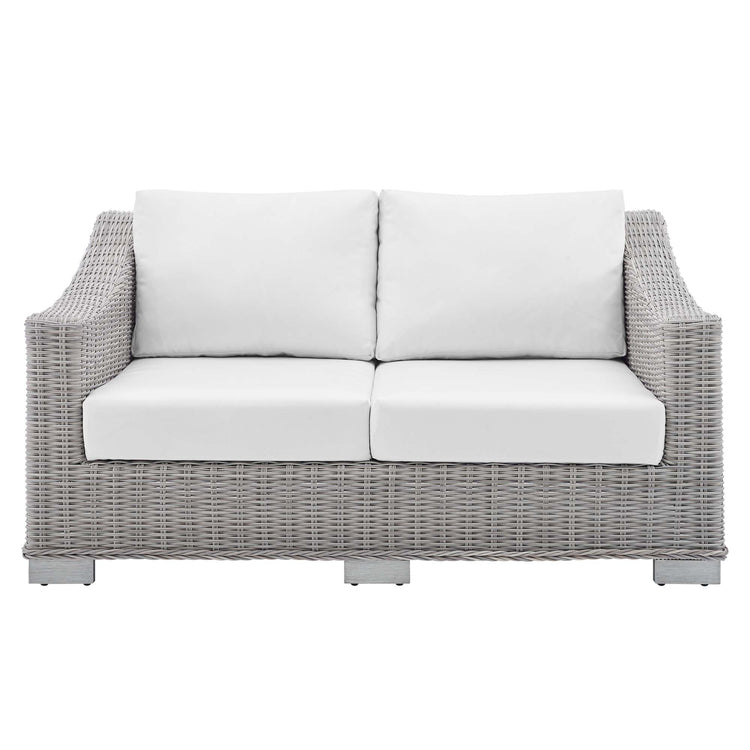 Conway Sunbrella® Outdoor Patio Wicker Rattan Loveseat - Light Gray White