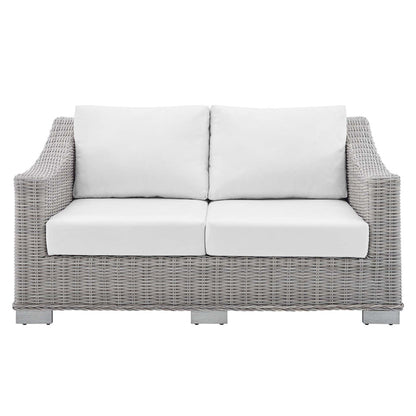 Conway Sunbrella® Outdoor Patio Wicker Rattan Loveseat - Light Gray White
