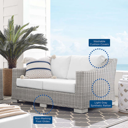 Conway Sunbrella® Outdoor Patio Wicker Rattan Loveseat - Light Gray White