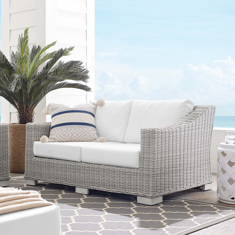 Conway Sunbrella® Outdoor Patio Wicker Rattan Loveseat - Light Gray White