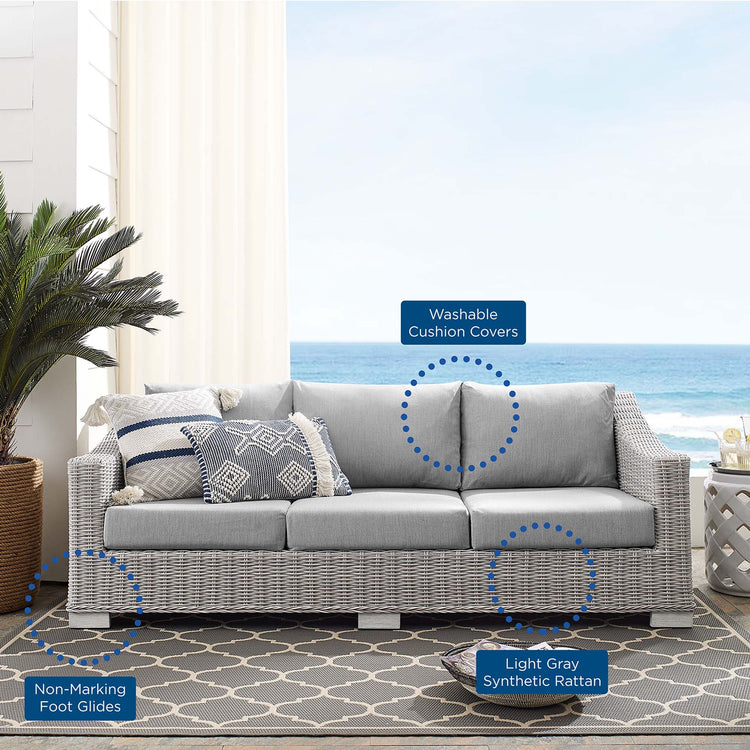 Conway Sunbrella® Outdoor Patio Wicker Rattan Sofa - Light Gray Gray