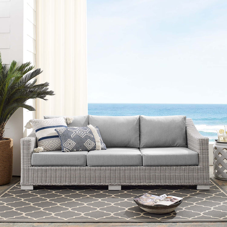 Conway Sunbrella® Outdoor Patio Wicker Rattan Sofa - Light Gray Gray
