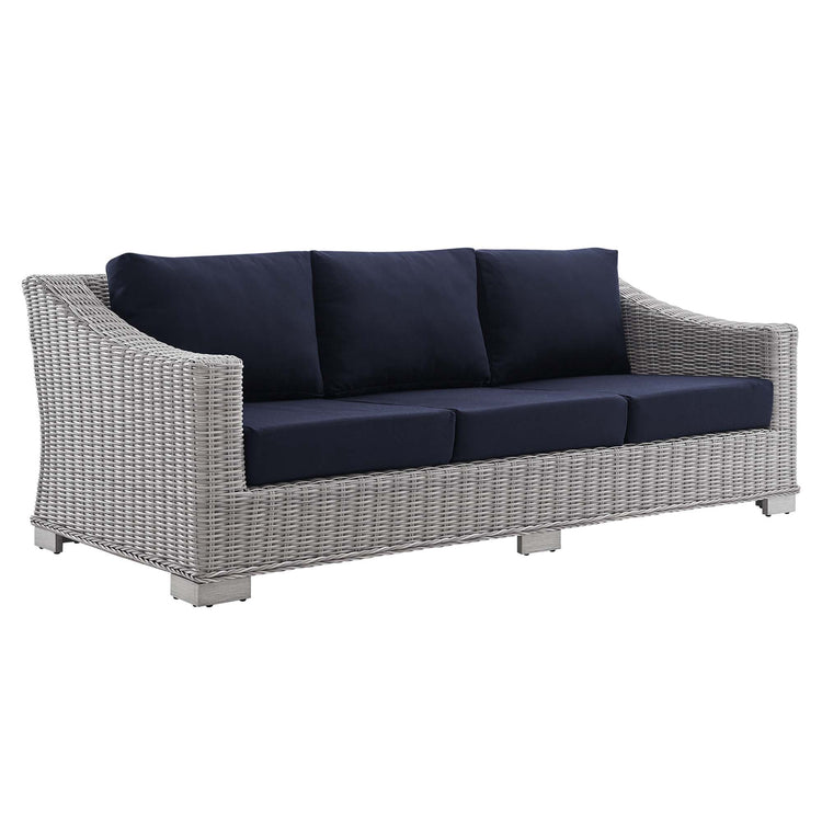Conway Sunbrella® Outdoor Patio Wicker Rattan Sofa - Light Gray Navy