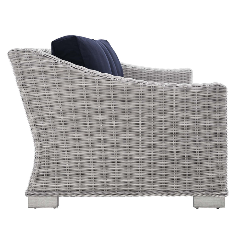 Conway Sunbrella® Outdoor Patio Wicker Rattan Sofa - Light Gray Navy