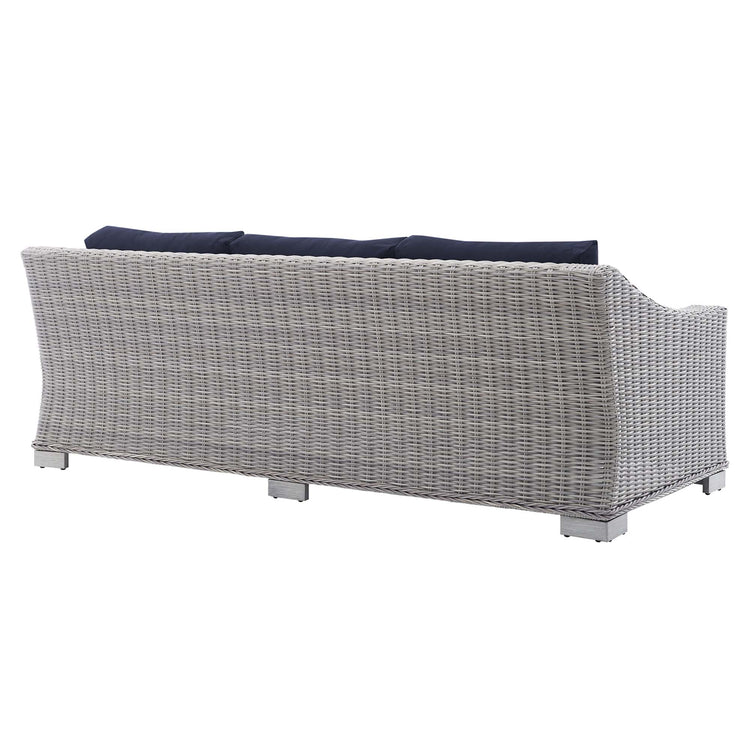 Conway Sunbrella® Outdoor Patio Wicker Rattan Sofa - Light Gray Navy