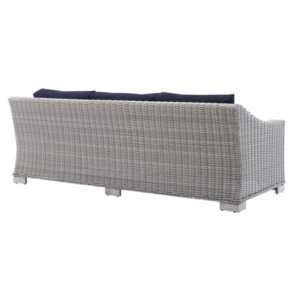 Conway Sunbrella® Outdoor Patio Wicker Rattan Sofa - Light Gray Navy