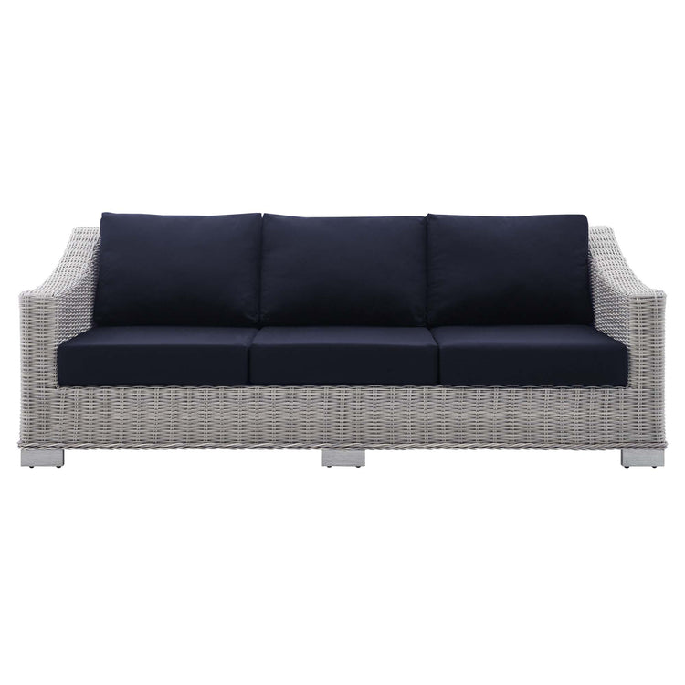 Conway Sunbrella® Outdoor Patio Wicker Rattan Sofa - Light Gray Navy
