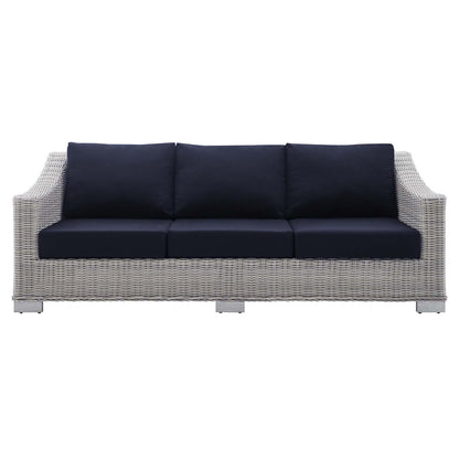 Conway Sunbrella® Outdoor Patio Wicker Rattan Sofa - Light Gray Navy