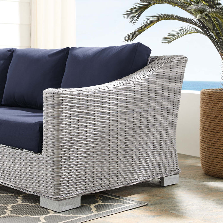 Conway Sunbrella® Outdoor Patio Wicker Rattan Sofa - Light Gray Navy
