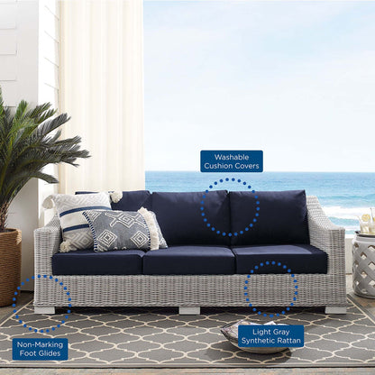Conway Sunbrella® Outdoor Patio Wicker Rattan Sofa - Light Gray Navy