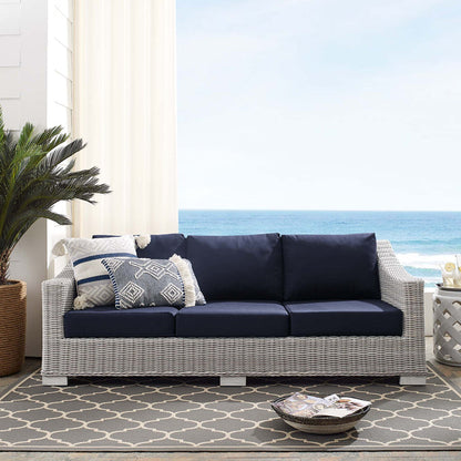 Conway Sunbrella® Outdoor Patio Wicker Rattan Sofa - Light Gray Navy