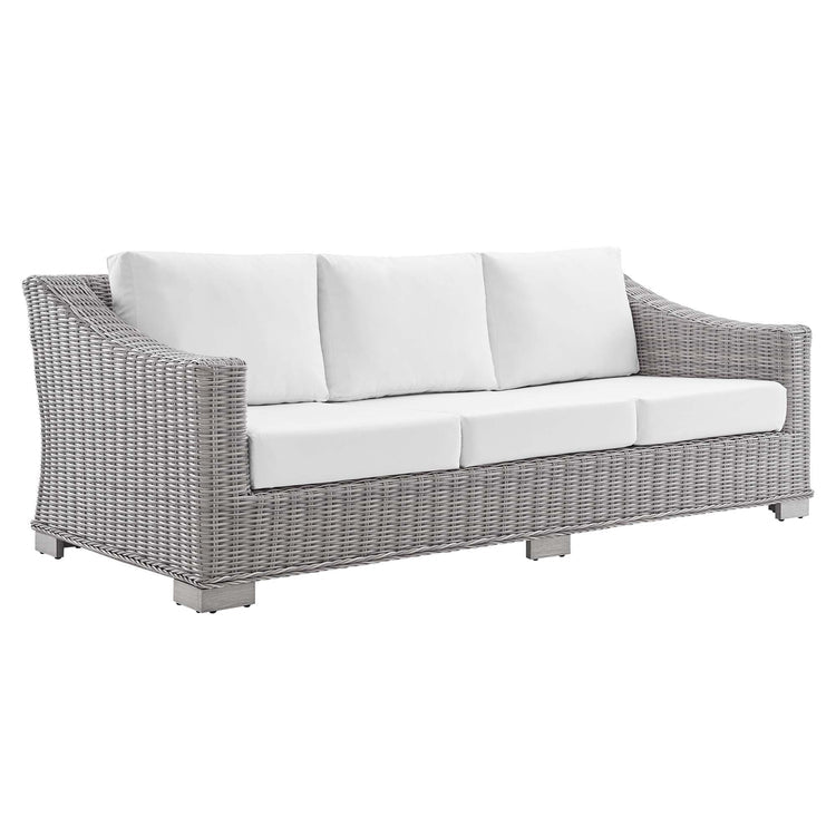 Conway Sunbrella® Outdoor Patio Wicker Rattan Sofa - Light Gray White