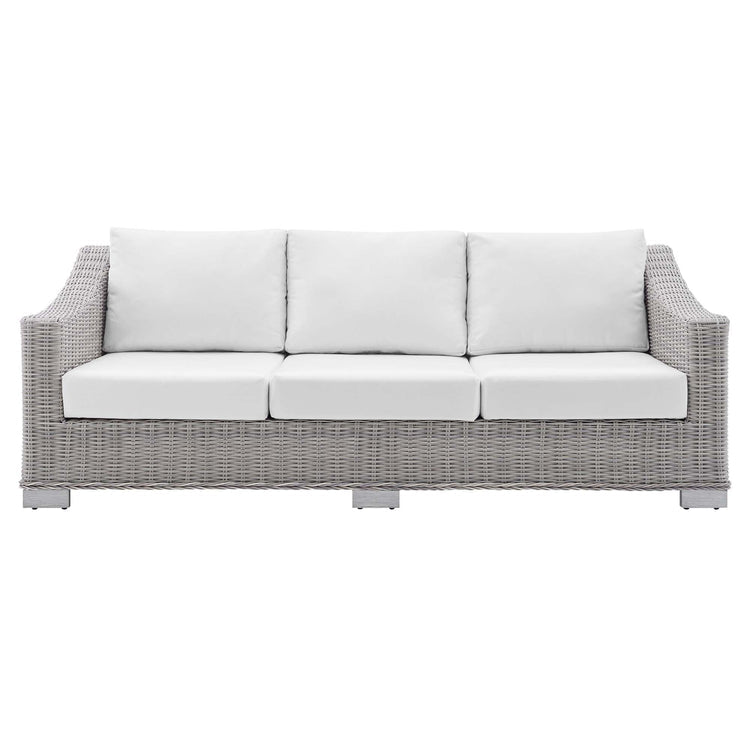 Conway Sunbrella® Outdoor Patio Wicker Rattan Sofa - Light Gray White