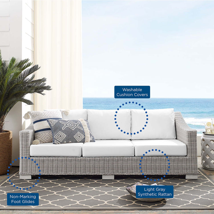 Conway Sunbrella® Outdoor Patio Wicker Rattan Sofa - Light Gray White