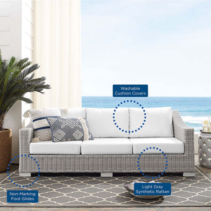 Conway Sunbrella® Outdoor Patio Wicker Rattan Sofa - Light Gray White