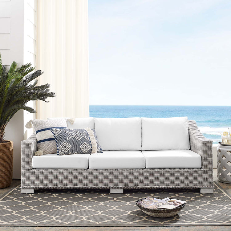 Conway Sunbrella® Outdoor Patio Wicker Rattan Sofa - Light Gray White