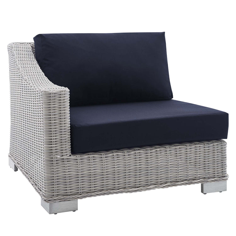 Conway Sunbrella® Outdoor Patio Wicker Rattan Left-Arm Chair - Light Gray Navy