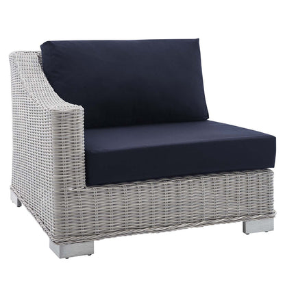 Conway Sunbrella® Outdoor Patio Wicker Rattan Left-Arm Chair - Light Gray Navy