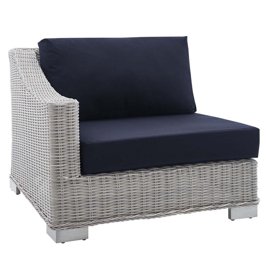 Conway Sunbrella® Outdoor Patio Wicker Rattan Left-Arm Chair - Light Gray Navy