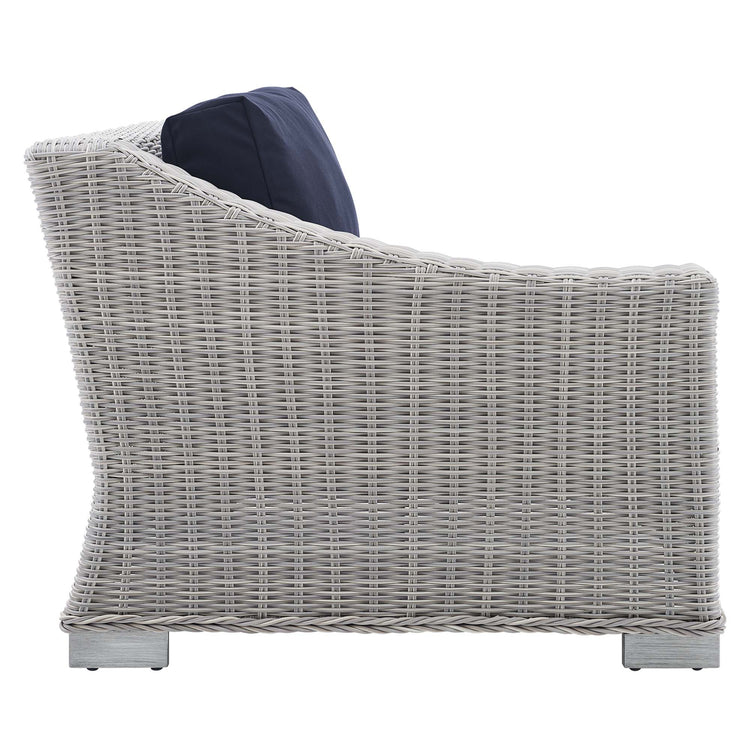 Conway Sunbrella® Outdoor Patio Wicker Rattan Left-Arm Chair - Light Gray Navy