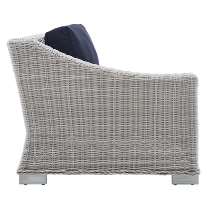 Conway Sunbrella® Outdoor Patio Wicker Rattan Left-Arm Chair - Light Gray Navy