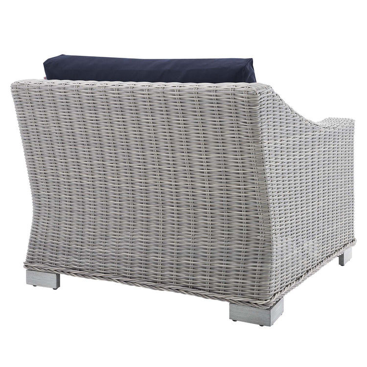 Conway Sunbrella® Outdoor Patio Wicker Rattan Left-Arm Chair - Light Gray Navy