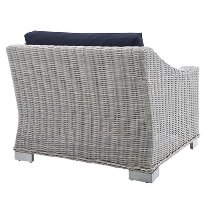 Conway Sunbrella® Outdoor Patio Wicker Rattan Left-Arm Chair - Light Gray Navy