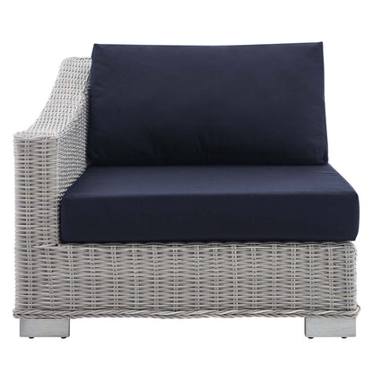 Conway Sunbrella® Outdoor Patio Wicker Rattan Left-Arm Chair - Light Gray Navy