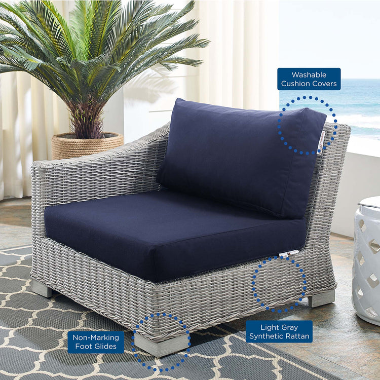 Conway Sunbrella® Outdoor Patio Wicker Rattan Left-Arm Chair - Light Gray Navy