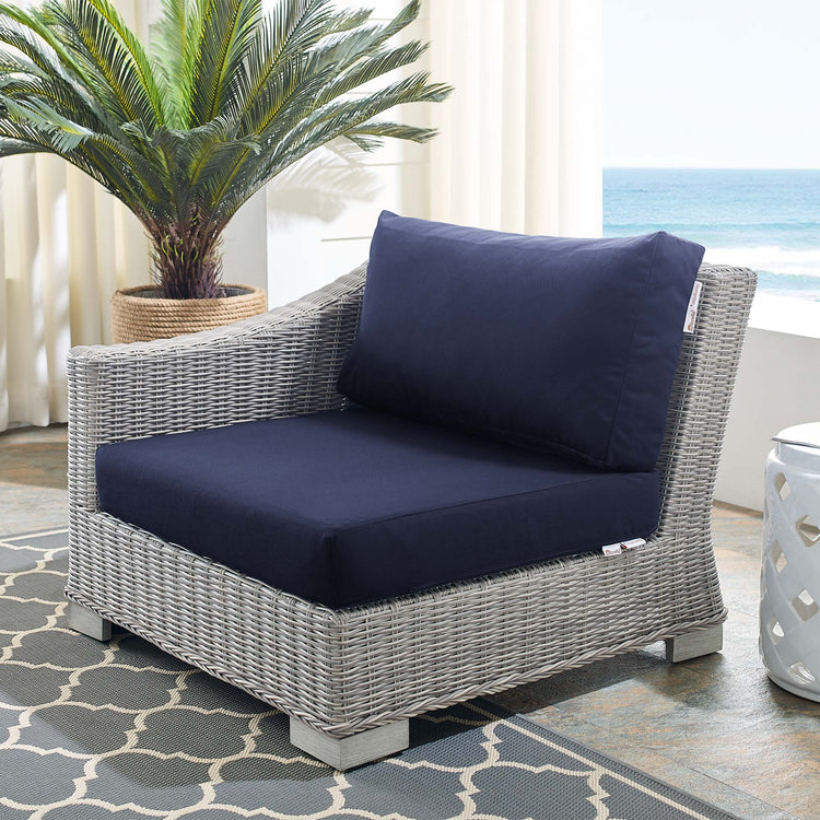 Conway Sunbrella® Outdoor Patio Wicker Rattan Left-Arm Chair - Light Gray Navy
