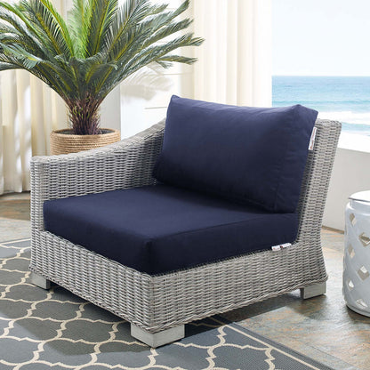 Conway Sunbrella® Outdoor Patio Wicker Rattan Left-Arm Chair - Light Gray Navy