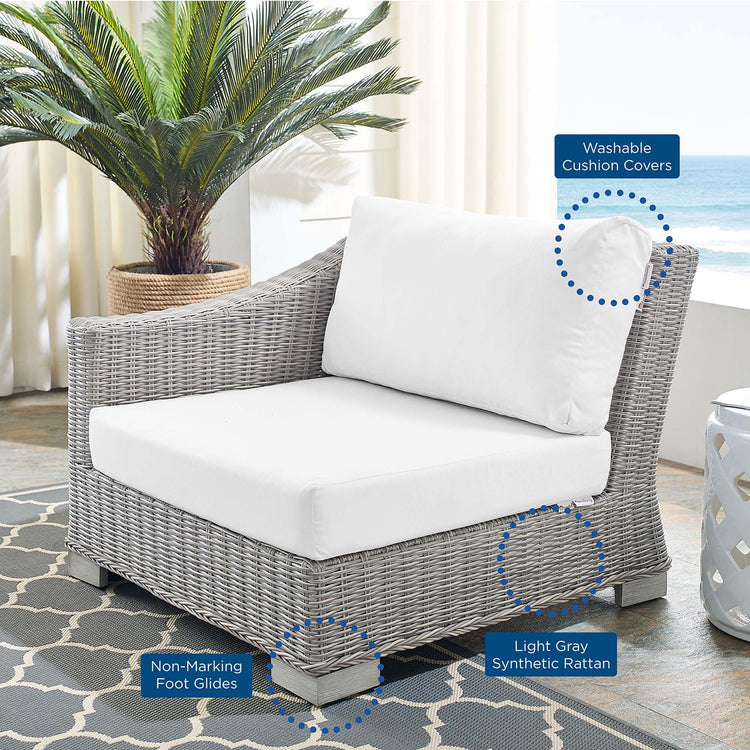 Conway Sunbrella® Outdoor Patio Wicker Rattan Left-Arm Chair - Light Gray White