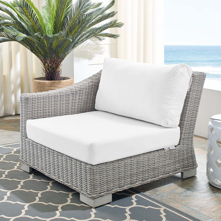 Conway Sunbrella® Outdoor Patio Wicker Rattan Left-Arm Chair - Light Gray White