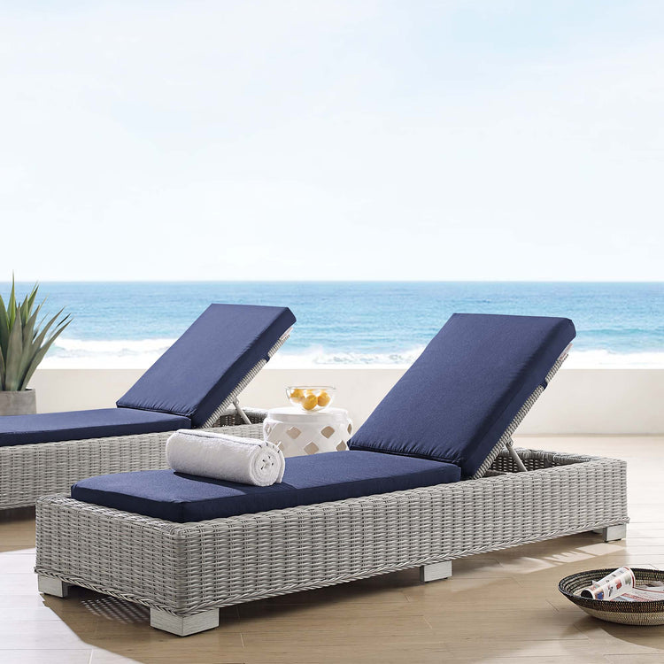 Conway Sunbrella® Outdoor Patio Wicker Rattan Chaise Lounge - Light Gray Navy