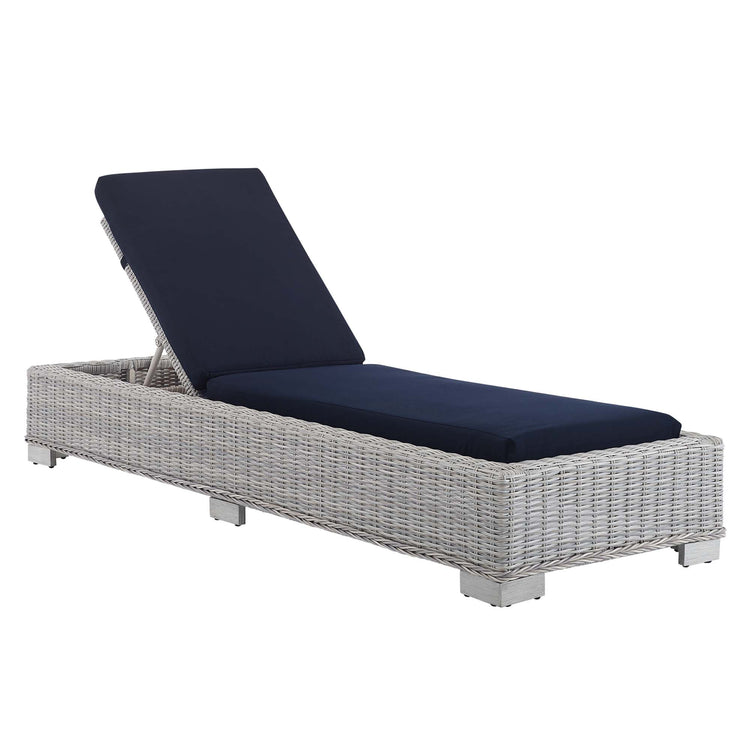 Conway Sunbrella® Outdoor Patio Wicker Rattan Chaise Lounge - Light Gray Navy
