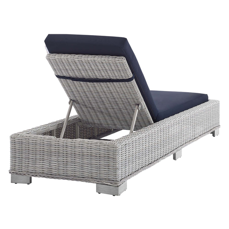 Conway Sunbrella® Outdoor Patio Wicker Rattan Chaise Lounge - Light Gray Navy