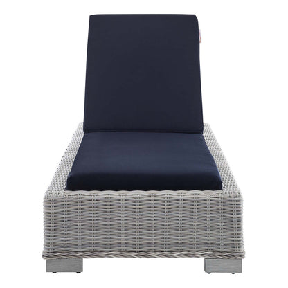 Conway Sunbrella® Outdoor Patio Wicker Rattan Chaise Lounge - Light Gray Navy