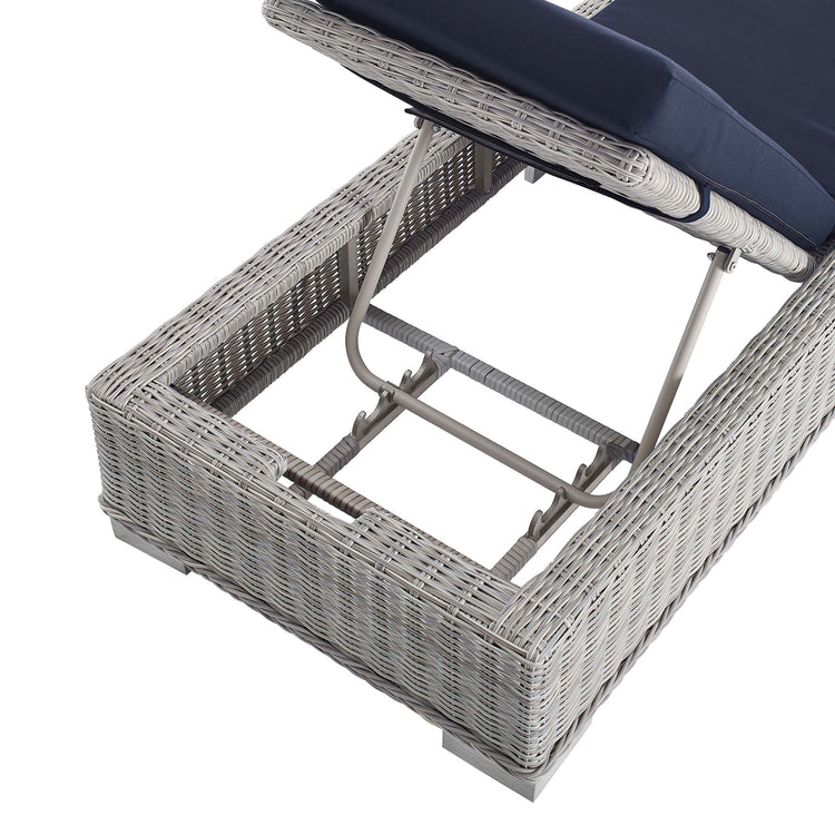 Conway Sunbrella® Outdoor Patio Wicker Rattan Chaise Lounge - Light Gray Navy