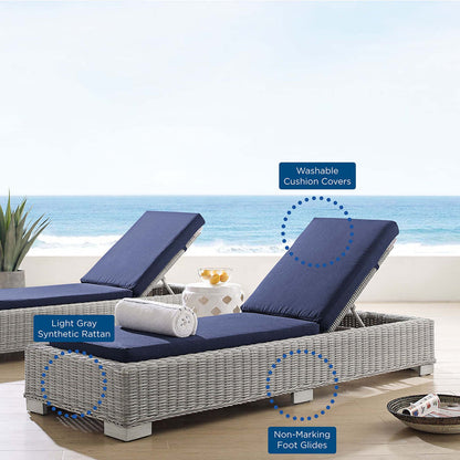 Conway Sunbrella® Outdoor Patio Wicker Rattan Chaise Lounge - Light Gray Navy