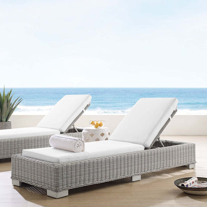 Conway Sunbrella® Outdoor Patio Wicker Rattan Chaise Lounge - Light Gray White