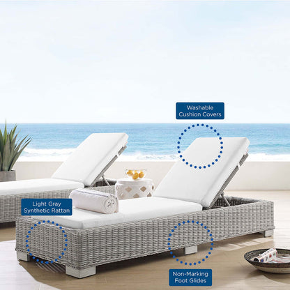 Conway Sunbrella® Outdoor Patio Wicker Rattan Chaise Lounge - Light Gray White
