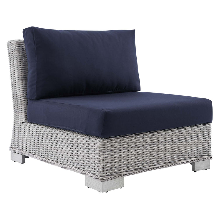 Conway Sunbrella® Outdoor Patio Wicker Rattan Armless Chair - Light Gray Navy